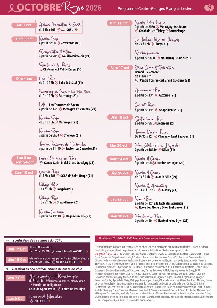 Programme octobre Rose avec le CGFL Dijon
